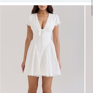 House of CB Emiliana White Mini Dress with Lace Trim XS